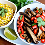 **

A vibrant, colorful spread of vegan fajita ingredients. Focus on fresh bell peppers (red, green, yellow), sliced onions, sautéed mushrooms (shiitake or portobello), and a variety of plant-based proteins like seitan, tempeh, and textured vegetable protein (TVP). Include bowls of guacamole, pico de gallo, and a vegan yogurt sauce. Tortillas (corn or wheat) should be warm and ready to be filled. The overall style should be bright, appetizing, and inviting, showcasing the deliciousness of vegan cuisine.

**