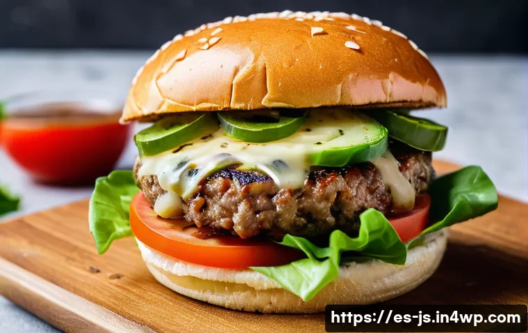 대체육으로 만든 다양한 조리 형태 - A close-up of a sizzling plant-based burger patty cooking on a hot non-stick skillet, with a golden-...